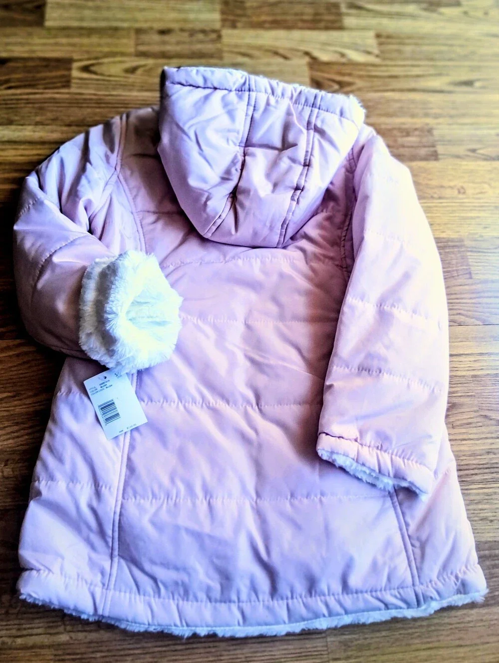 NWT DKNY girls REVERSIBLE COAT, Pale Pink/white Fuzzy Faux Fur, Sz 6X  MSRP $130